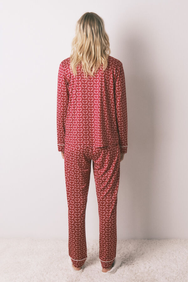 Women'secret Hosszú, piros szívmintás mintás inges pizsama nyomtatás