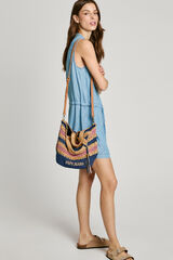 Pepe Jeans Striped raffia tote bag blue