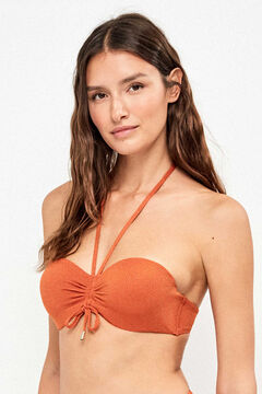 Gisela Top bikini bandeau desmontable piqu&eacute; lurex dorado