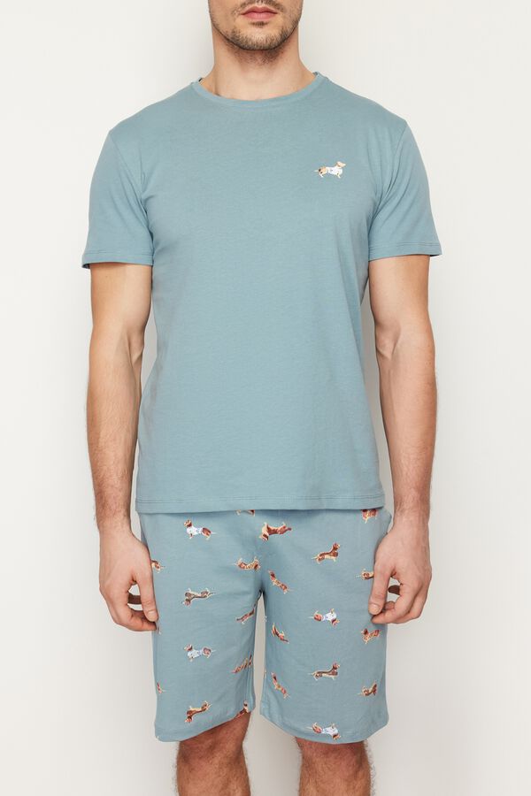 Trendyol Pijama de homem em algod&atilde;o estampado animal azul