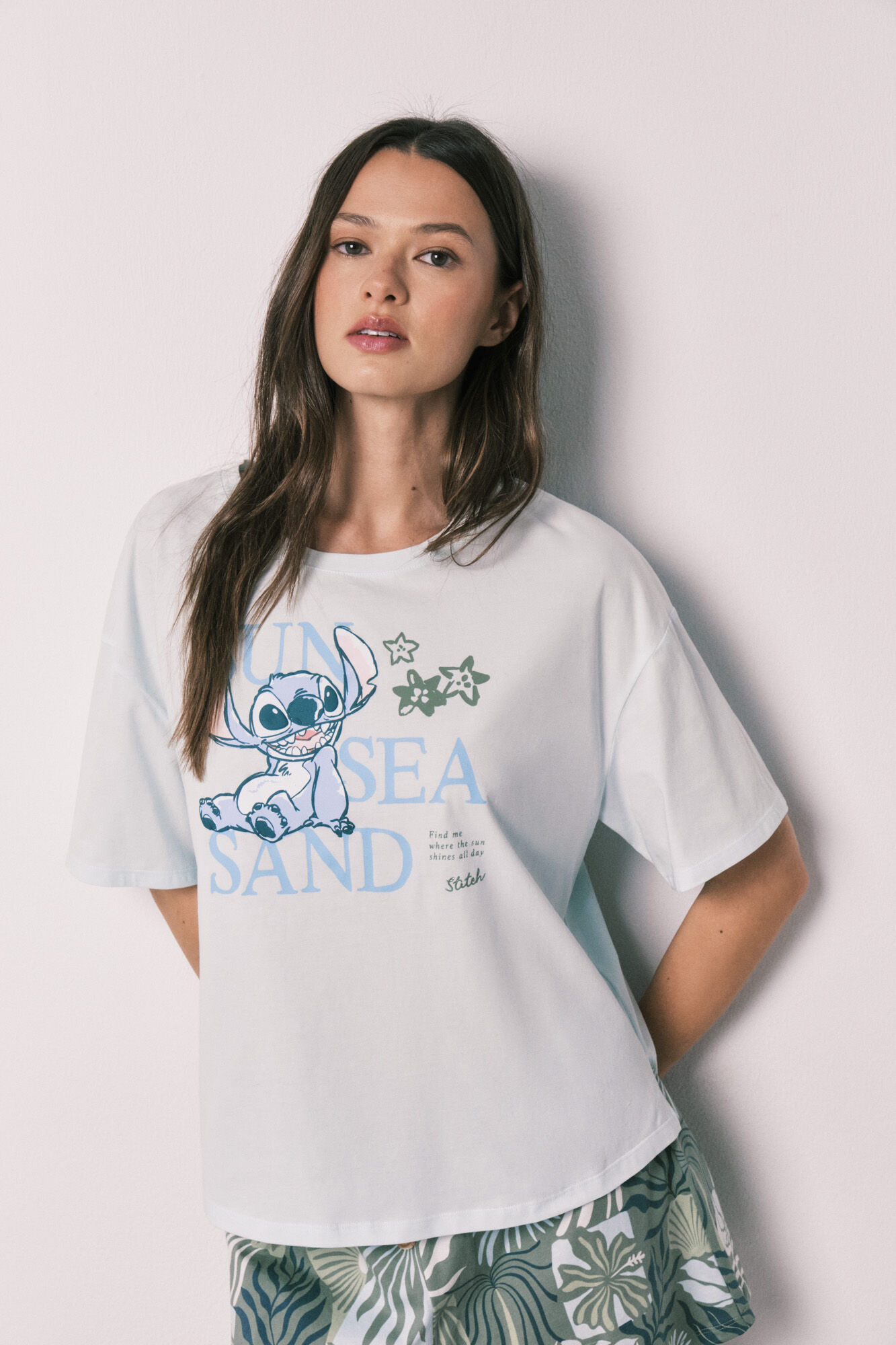 Women'secret Plava kratka pidžama sa kratkim rukavima Stitch