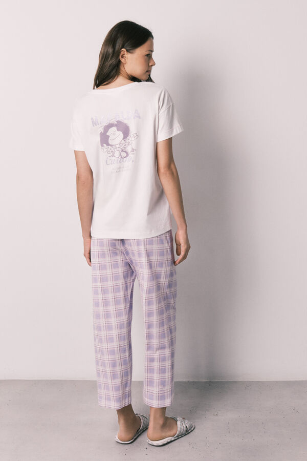 Women'secret Pamučna duga pidžama Mafalda na kvadrate Print