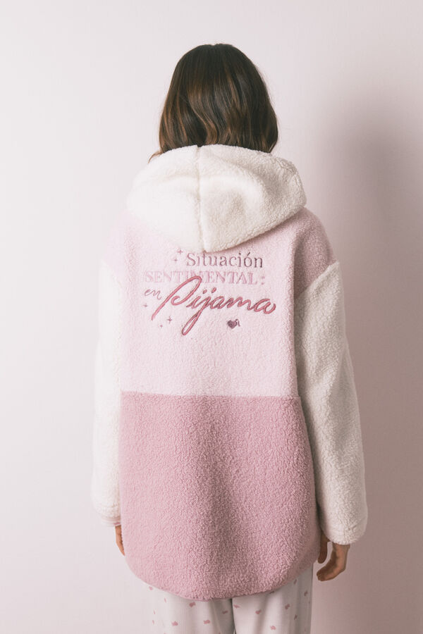 Women'secret Raznobojni kućni ogrtač od ovčije kože sa kapuljača Roze