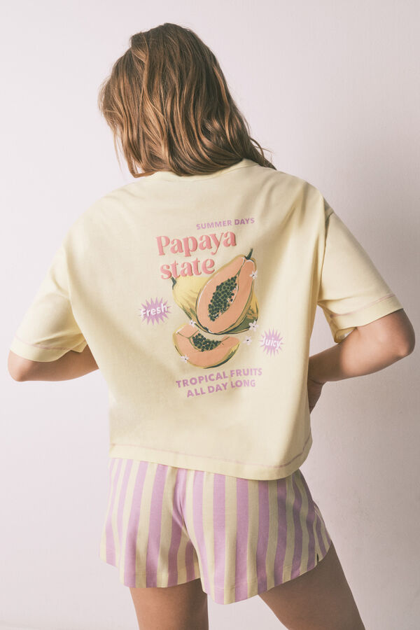 HI&BYE Žuta pamučna kratka pidžama na pruge Žuta