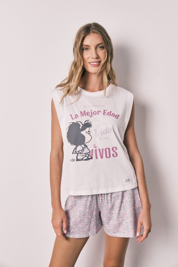 Women'secret Pijama curto em algod&atilde;o Mafalda bege