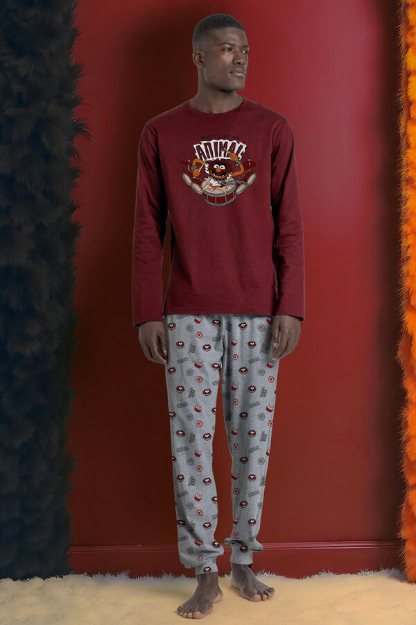 Admas Men's long pyjamas with Muppets print Bordo