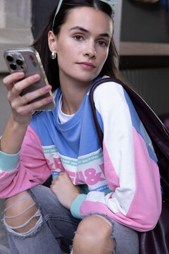 HI&BYE Sweatshirt color block em algod&atilde;o felpudo
