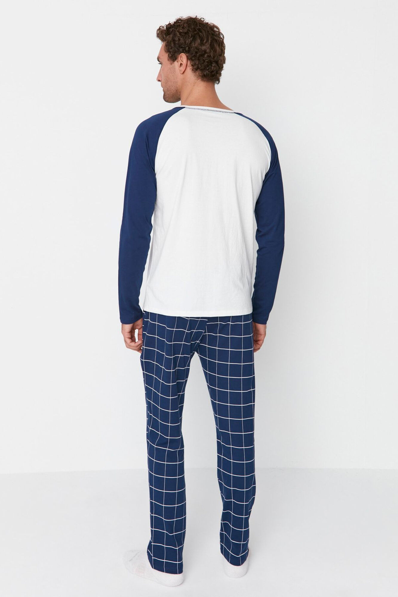 Trendyol Conjunto de pijama xadrez regular fit azul marinho 