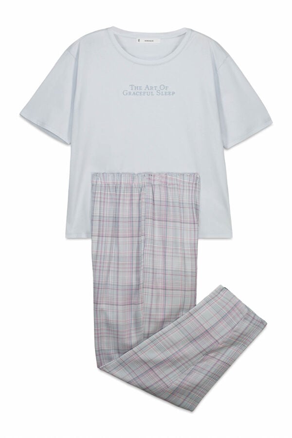 Women'secret Plava 100% pamučna karirana pidžama Plava