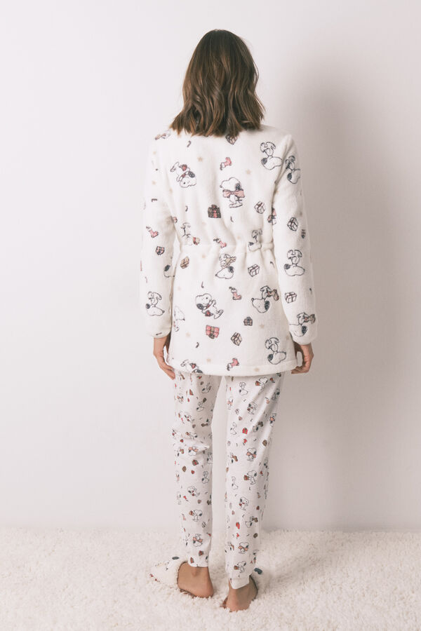 Women'secret Kratki beli flis kućni ogrtač sa Snupijevim print Bež