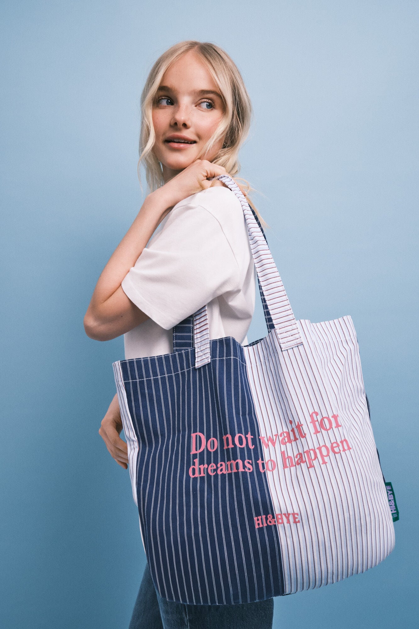 HI&BYE Plava torba shopper sa printom na pruge