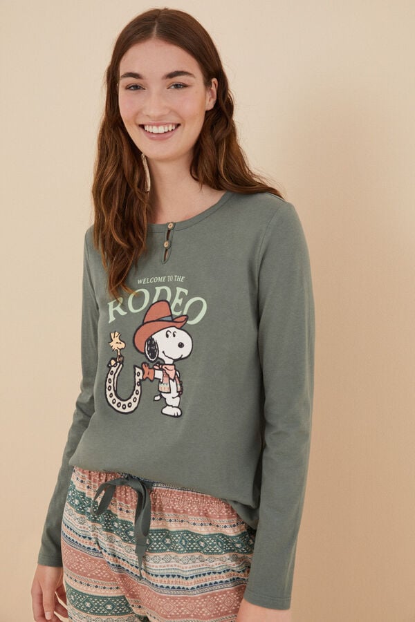 Womensecret Pijama 100% algodón Snoopy verde verde