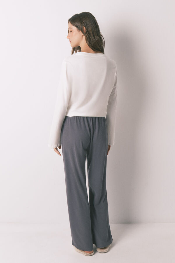 Women'secret Duge meke teksturirane sive flis pantalone Siva