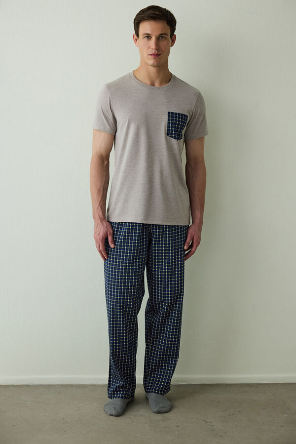 Penti Men's Western Slogan Printed Short Sleeve Cotton Pajama Set printed