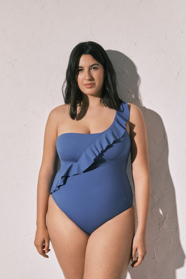 Women'secret Maillot de bain modelant &agrave; volant asym&eacute;trique bleu bleu