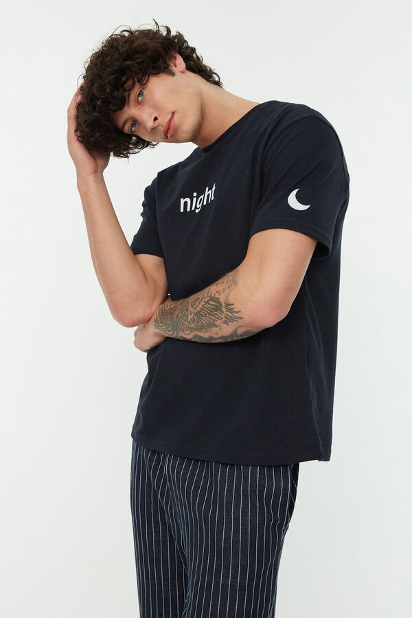 Trendyol Regular fit print pyjamas set in grey  bleu