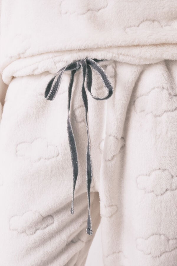 Women'secret Siva flisana duga pidžama sa printom oblaka Siva