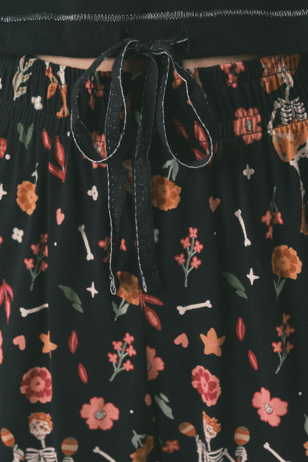 Women'secret Duga pidžama od 100% pamuka &bdquo;Dan mrtvih&ldquo; u crnoj boji Crna