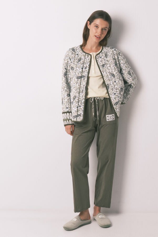 Women'secret Zelene pamučne duge pantalone Kaki