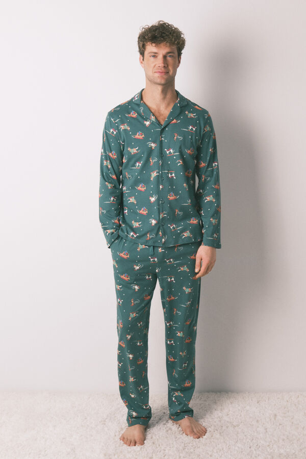 Women'secret Mu&scaron;ka pidžama sa majicom sa motivom psa, 100% pamuk Zelena