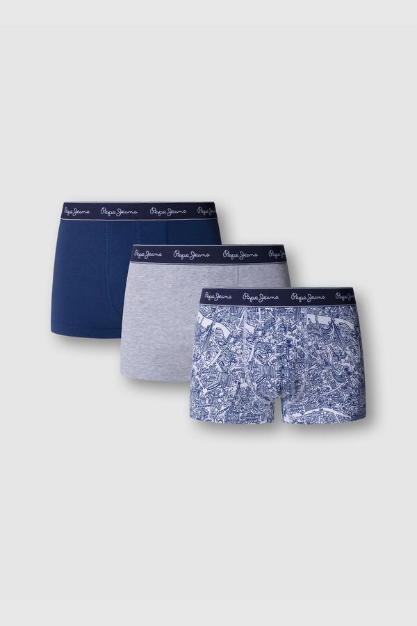 Pepe Jeans Pack 3 boxer liso y estampado azul