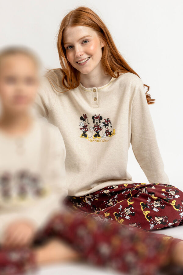 Admas Pijama largo Minnie Mouse para mujer beige