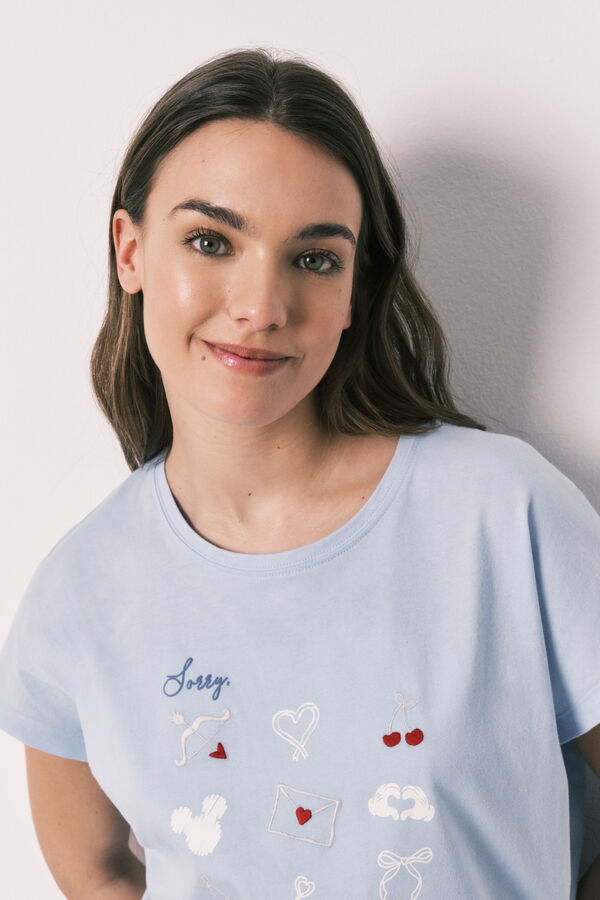 Women'secret Pamučna duga pidžama kratkih rukava Mickey Plava