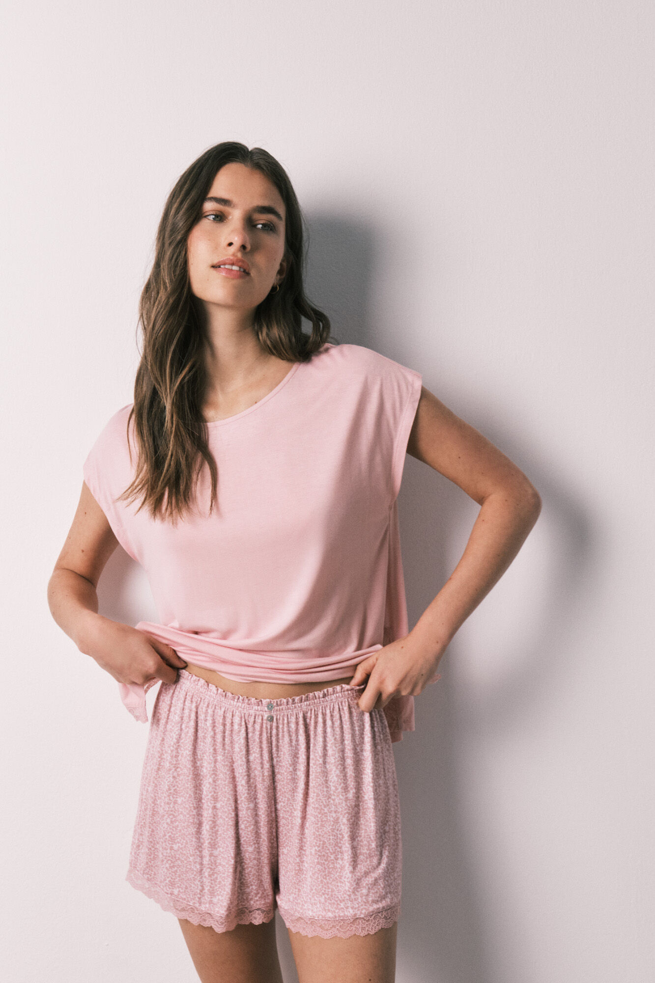 Women'secret Roze viskozna kratka pidžama sa životinjskim printom