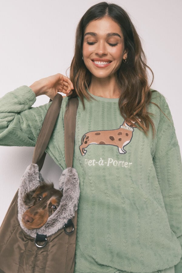 Women'secret Zelena flisana duga pidžama Zelena