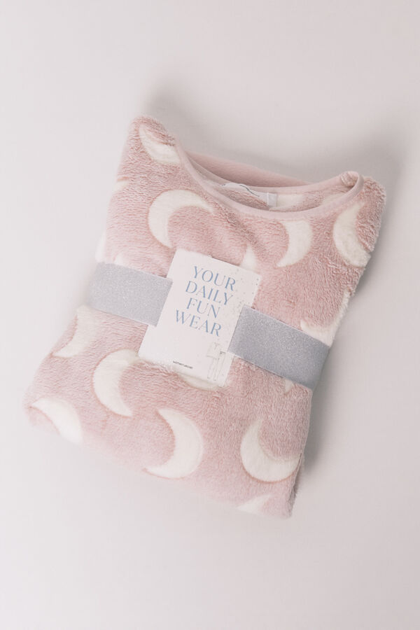 Women'secret Duga pidžama od izuzetno mekanog flisa sa dezenom meseca Roze