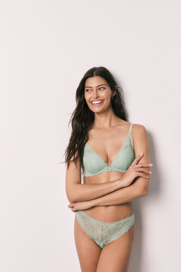 Women'secret Zeleni čipkasti halter grudnjak sa punjenjem INTUITIVE Zelena
