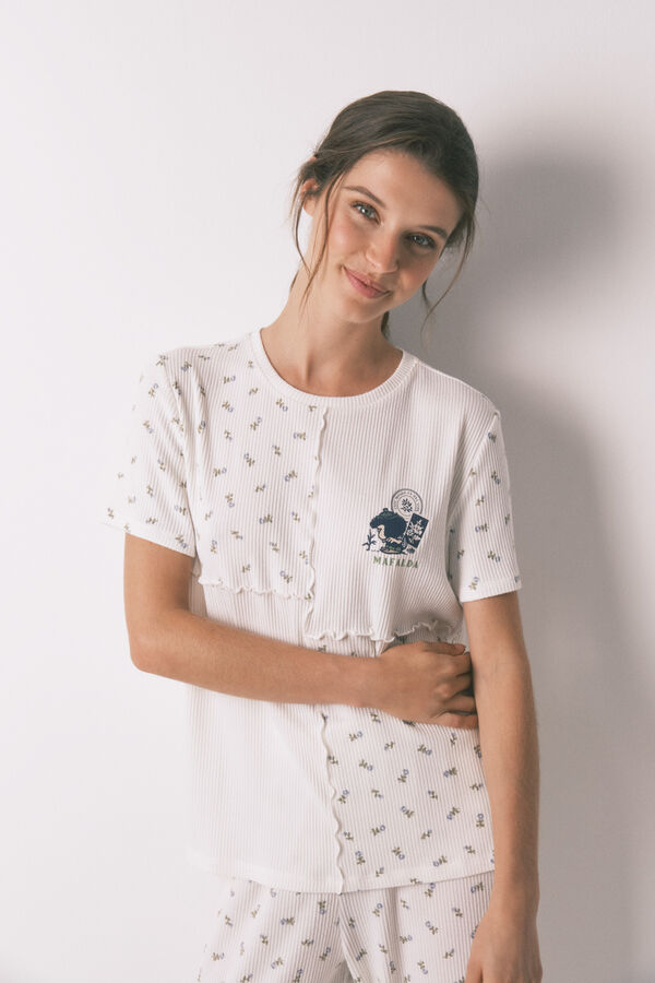 Women'secret Pijama comprido Mafalda patchwork 100% algod&atilde;o  bege