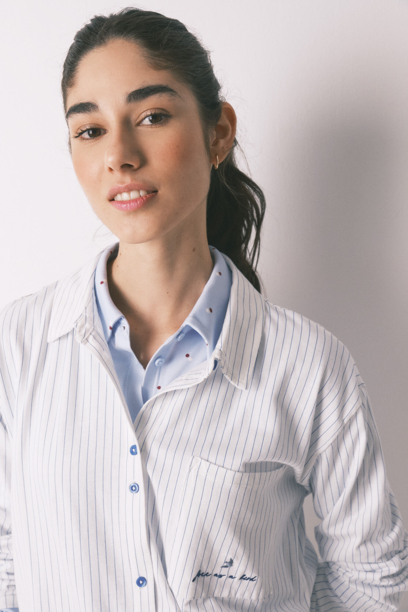 Women'secret Bela 100% pamučna duga prugasta ko&scaron;ulja pidžama