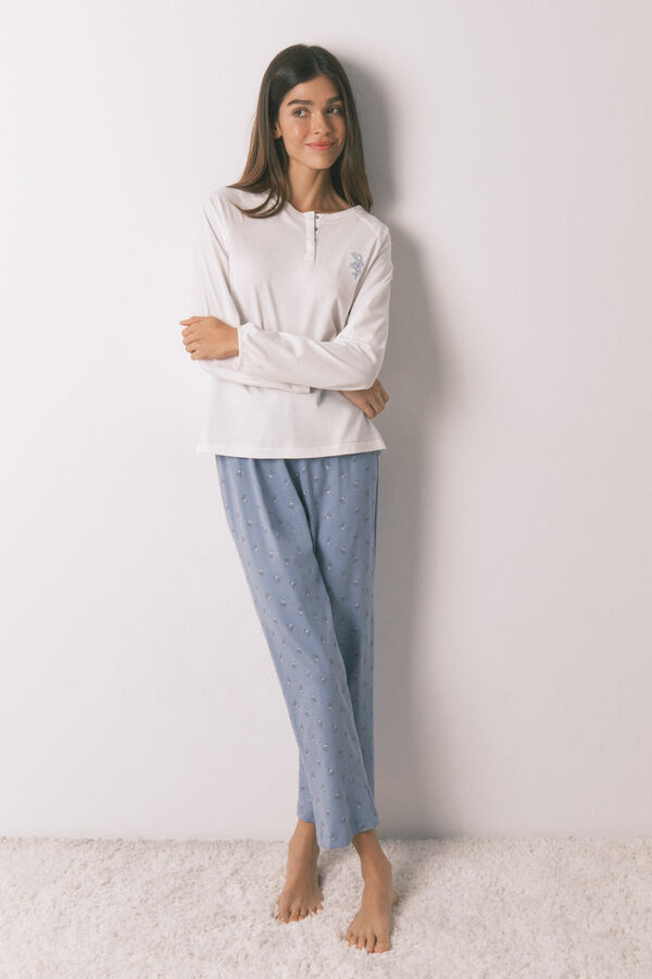 Women'secret Duga pidžama sa cvetnim pantalonama Bež