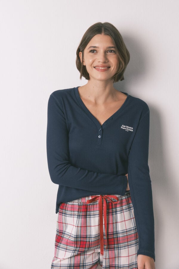 Women'secret Rebrasta plava majica dugi rukav Plava