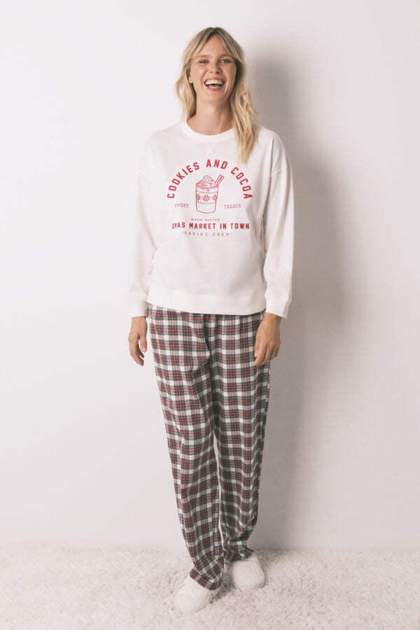 Women'secret Duga pidžama 100% pamuk karirana Bež