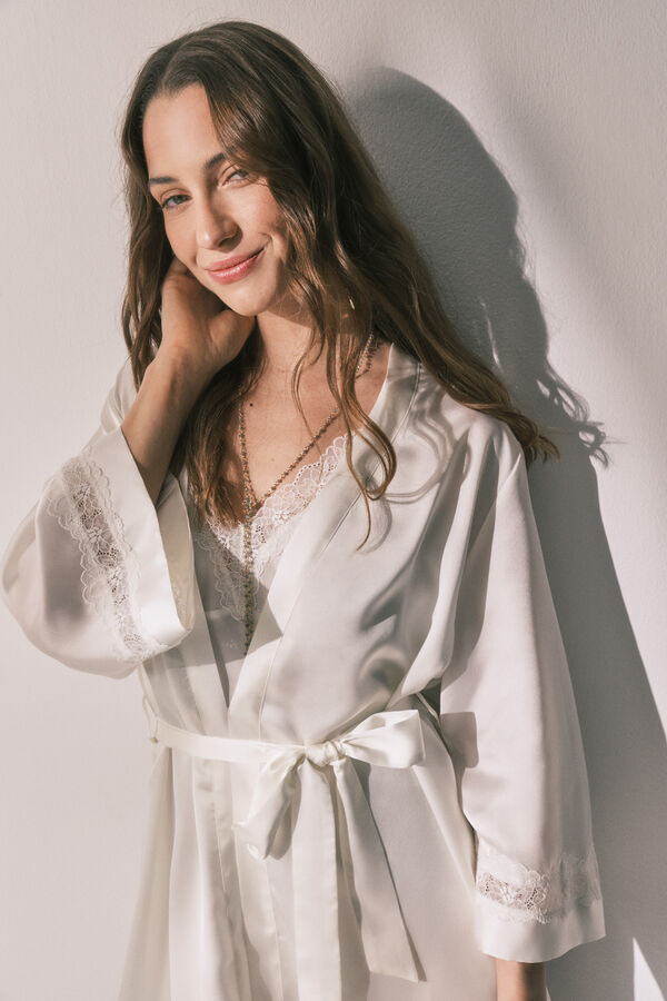 Women'secret Bež satenski dugi kućni ogrtač Bež