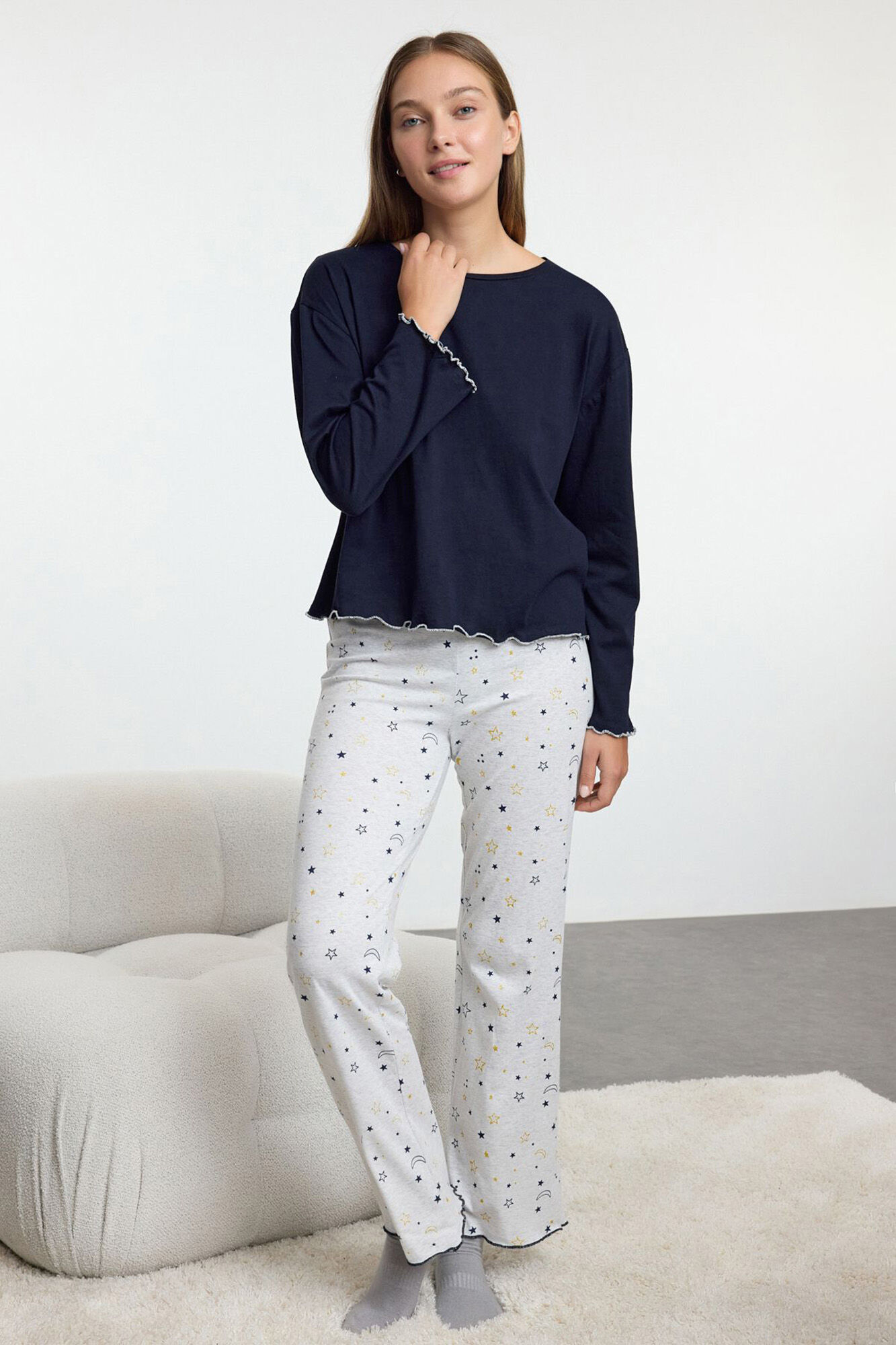 Trendyol Conjunto pijama largo estrellas azul