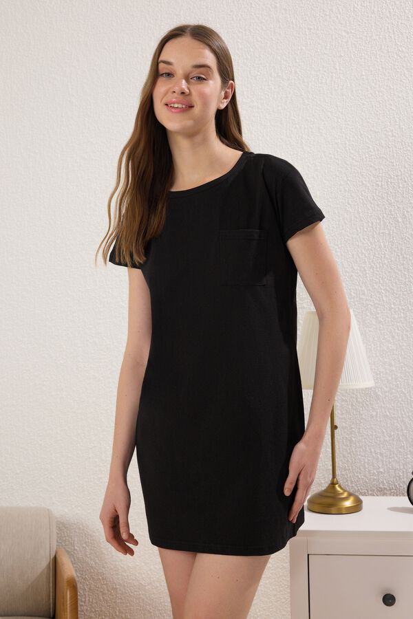 Trendyol Camisa de dormir curta em algod&atilde;o preto
