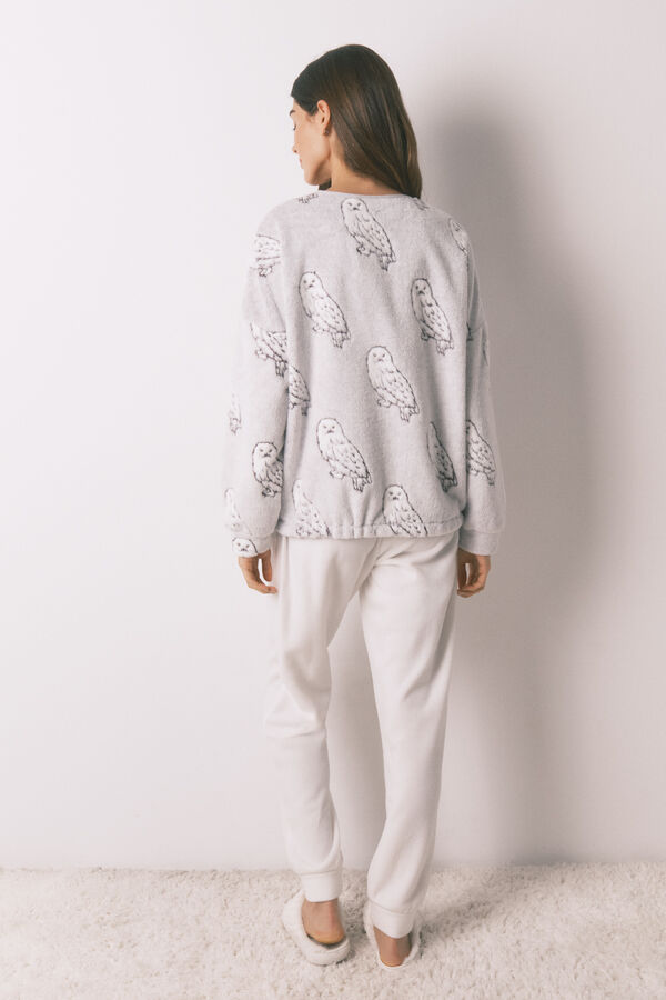 Women'secret Duga pidžama od mekog flisa sa printom "Hedwig" Bež