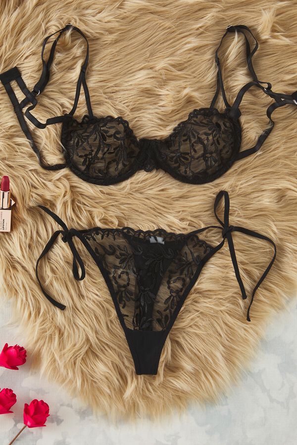 Trendyol Floral lace lingerie set black
