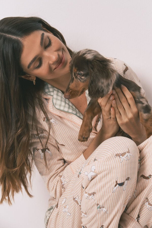 Women'secret 100% pamučna duga sa printom pruga i kuca ko&scaron;ulja pidžama Narandžasta