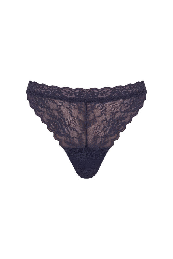 Women'secret Tamnoplave čipka tanga gaćice sa V-strukom Plava