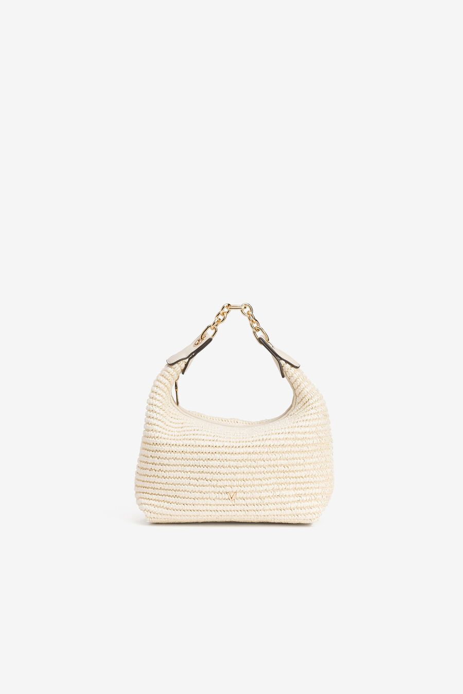 Bolso con efecto paja y cadena