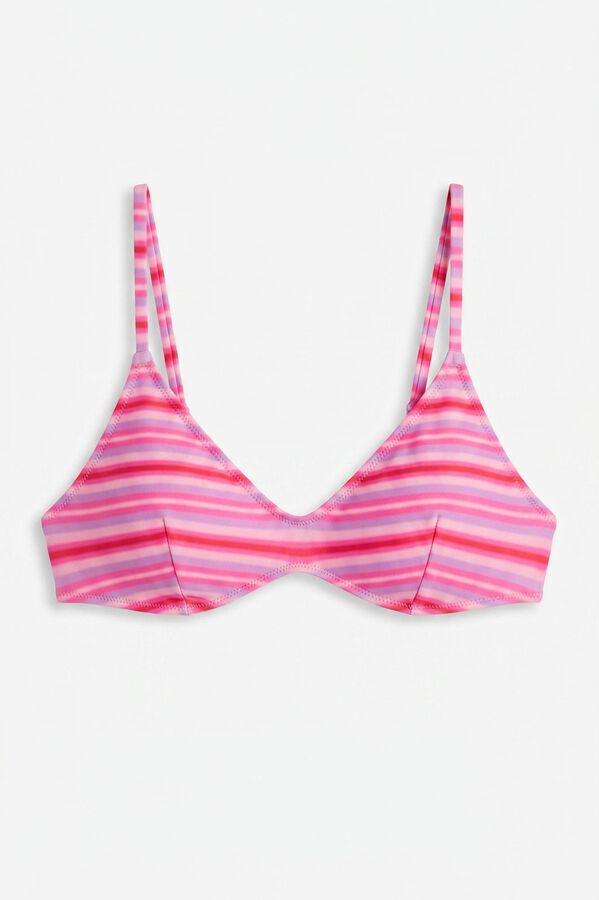 HI&BYE Roze top bikini sa V-izrezom na pruge Roze