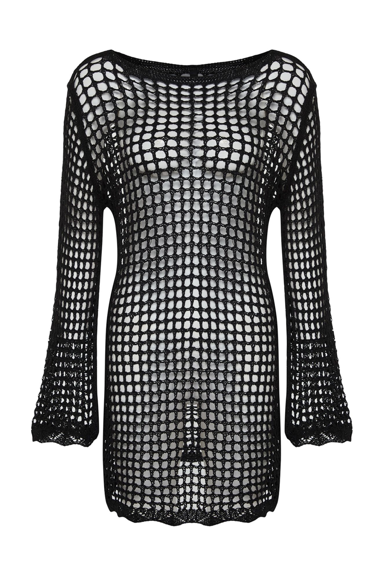 Trendyol Vestido curto em crochet de manga comprida
