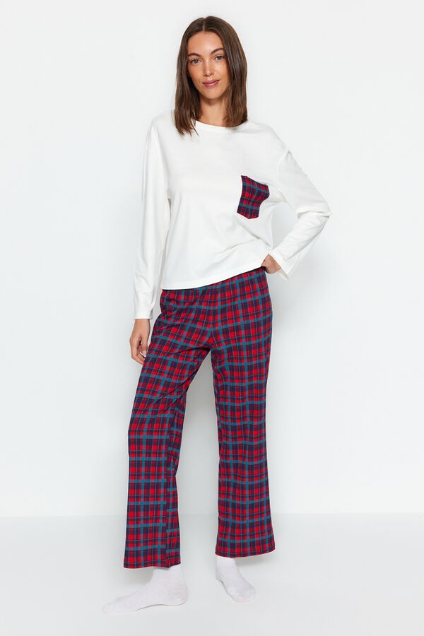 Trendyol Conjunto de pijama aos quadrados branco