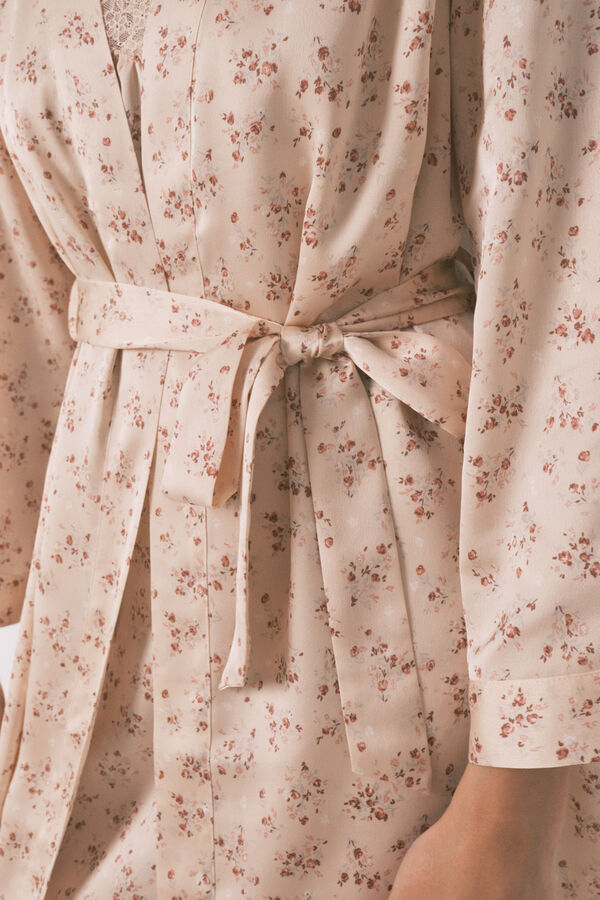 Women'secret Široki midi vrećasta kućni ogrtač sa ružičastim cvetom Roze