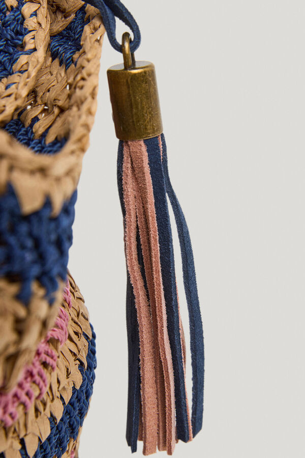 Pepe Jeans Striped raffia tote bag blue