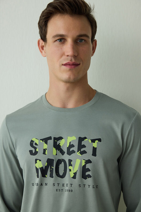 Penti Conjunto de pijama de algod&oacute;n de manga larga con eslogan estampado para hombre estampado